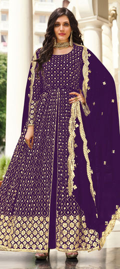 Purple and Violet color Salwar Kameez in Georgette fabric with Embroidered, Sequence, Thread work