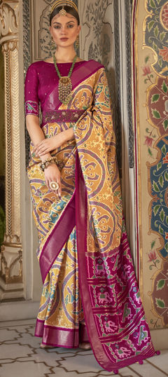 Multicolor color Saree in Patola Silk, Silk fabric with Printed work