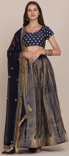 Multicolor color Lehenga in Taffeta Silk fabric with Embroidered, Thread, Zari work