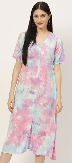 Blue, Pink and Majenta color Kurti in Rayon fabric with Tye n Dye work