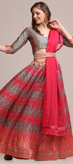 Multicolor color Lehenga in Jacquard fabric with Pleats, Weaving work