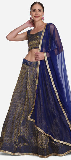 Mehendi Sangeet, Reception Blue color Lehenga in Jacquard fabric with A Line Weaving work : 1828103