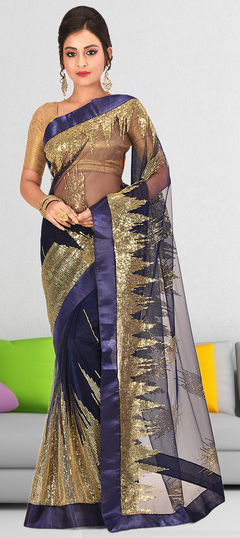 Blue color Saree in Net fabric with Sequence work