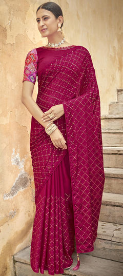 Festive, Party Wear Pink and Majenta color Saree in Chiffon fabric with Classic Embroidered, Sequence, Thread work : 1828208