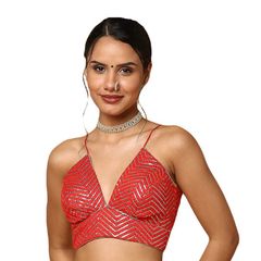 Red and Maroon color Blouse in Blended fabric with Embroidered work
