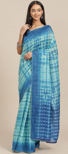 Blue color Saree in Art Silk, Silk fabric with Embroidered, Printed, Sequence, Tye n Dye work