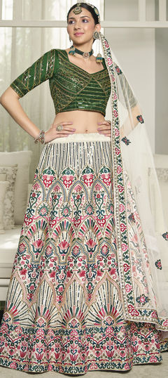 White and Off White color Lehenga in Silk fabric with Embroidered, Resham, Sequence, Thread work