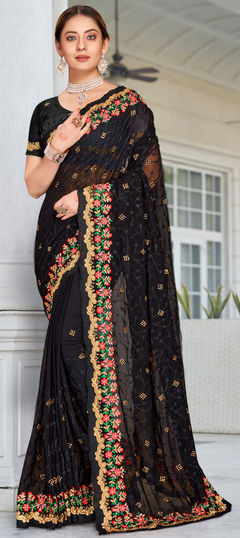 Black and Grey color Saree in Georgette fabric with Embroidered, Resham, Stone, Thread, Zari work