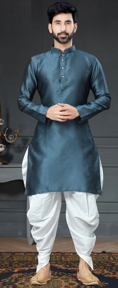 Black and Grey color Dhoti Kurta in Art Silk fabric with Embroidered, Thread work