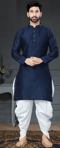 Blue color Dhoti Kurta in Art Silk fabric with Embroidered, Thread work