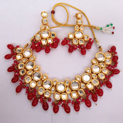 Enamel Red and Maroon color Necklace in Metal Alloy studded with Kundan