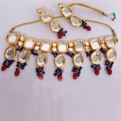 Enamel Blue, Purple and Violet color Necklace in Metal Alloy studded with Kundan