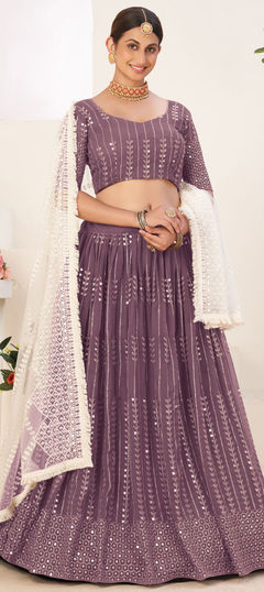 Purple and Violet color Lehenga in Georgette fabric with Sequence, Thread work