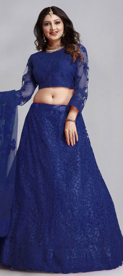 Blue color Lehenga in Net fabric with Embroidered, Stone work