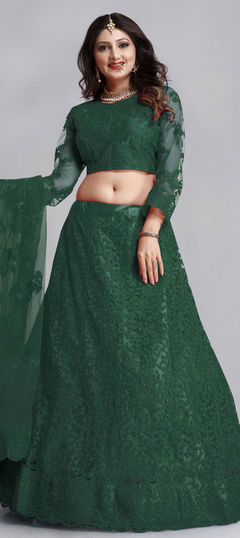 Green color Lehenga in Net fabric with Embroidered, Stone work