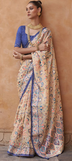 Designer, Festive Multicolor color Saree in Brasso fabric with Classic Printed, Stone work : 1830110