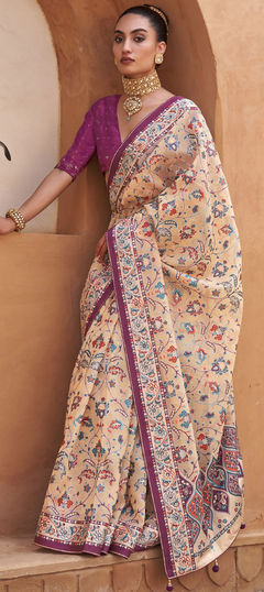 Designer, Party Wear Multicolor color Saree in Brasso fabric with Classic Printed, Stone work : 1830111