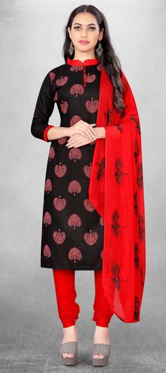 Black and Grey color Salwar Kameez in Cotton fabric with Printed work