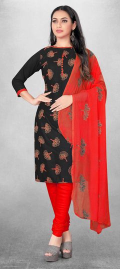 Black and Grey color Salwar Kameez in Cotton fabric with Printed work