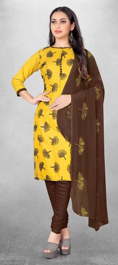 Yellow color Salwar Kameez in Cotton fabric with Printed work