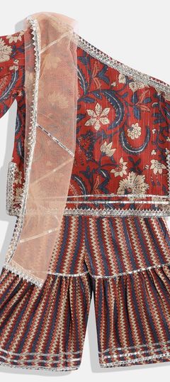 Beige and Brown color Kids Salwar in Cotton fabric with Floral, Gota Patti, Printed work : 1830749