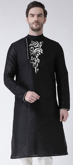 Black and Grey color Kurta in Art Silk fabric with Embroidered work