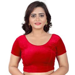 Red and Maroon color Blouse in Velvet fabric with Thread work