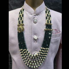 Enamel Green color Groom Necklace in Metal Alloy studded with Pearl