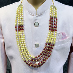 Enamel Red and Maroon color Groom Necklace in Metal Alloy studded with Pearl