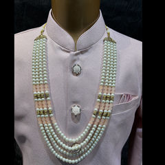 Enamel Blue color Groom Necklace in Metal Alloy studded with Pearl