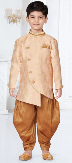 Pink and Majenta color Boys Indo-Western in Jacquard fabric with Lace, Thread work : 1831211