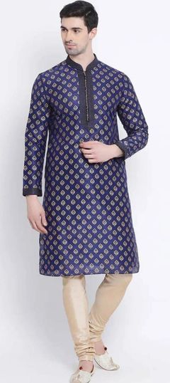 Blue color Kurta Pyjamas in Art Silk fabric with Printed work