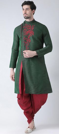 Green color Dhoti Kurta in Art Silk fabric with Embroidered work