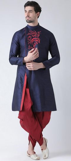 Blue color Dhoti Kurta in Art Silk fabric with Embroidered work