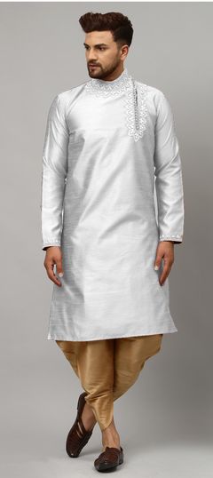 Black and Grey color Dhoti Kurta in Art Silk fabric with Embroidered work