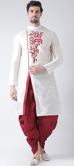 White and Off White color Dhoti Kurta in Art Silk fabric with Embroidered work