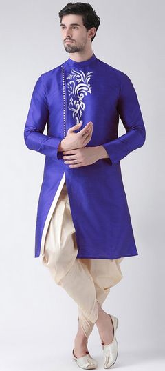 Blue color Dhoti Kurta in Art Silk fabric with Embroidered work