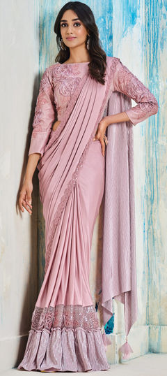 Pink and Majenta color Saree in Lycra fabric with Embroidered, Sequence work