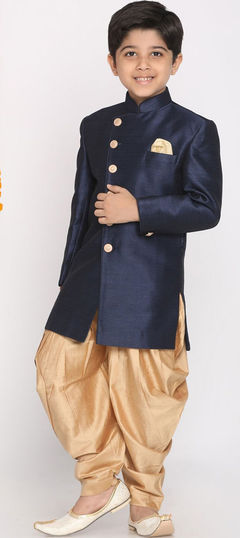 Blue color Boys Indo-Western in Dupion Silk fabric with Thread work : 1832276