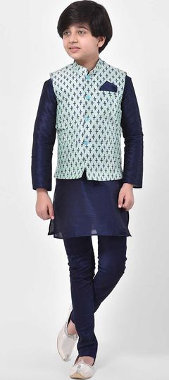 Blue color Boys Kurta Pyjama in Dupion Silk fabric with Printed work : 1832294