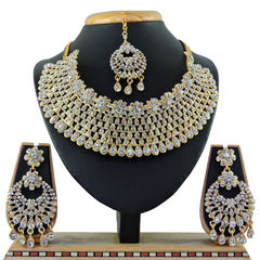 Gold Rodium Polish Gold, White and Off White color Necklace in Metal Alloy studded with CZ Diamond