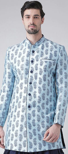 Blue color Kurta in Dupion Silk fabric with Printed work