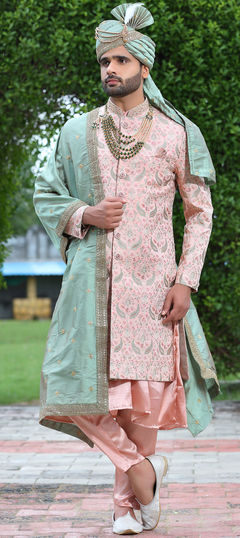 Pink and Majenta color Sherwani in Art Silk fabric with Embroidered, Sequence, Thread, Zari work