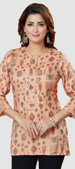 Pink and Majenta color Kurti in Rayon fabric with Printed work