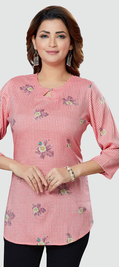 Pink and Majenta color Kurti in Rayon fabric with Floral, Printed work