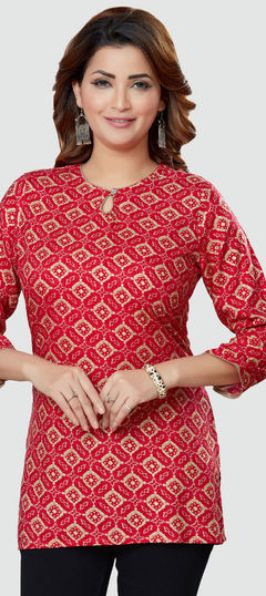 Red and Maroon color Kurti in Rayon fabric with Printed work