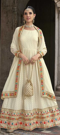 White and Off White color Salwar Kameez in Georgette fabric with Embroidered, Sequence, Thread, Zari work