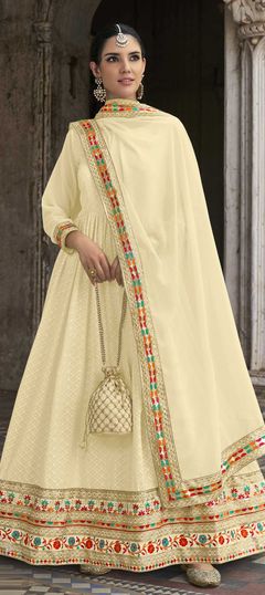 Engagement, Festive, Reception White and Off White color Salwar Kameez in Georgette fabric with Anarkali Embroidered, Sequence, Thread, Zari work : 1833592