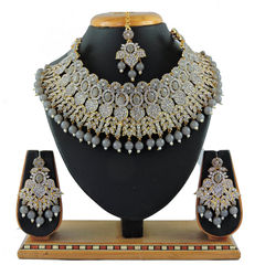 Gold Rodium Polish Black and Grey color Necklace in Metal Alloy studded with CZ Diamond, Pearl
