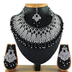 Gold Rodium Polish Black and Grey color Necklace in Metal Alloy studded with CZ Diamond, Pearl